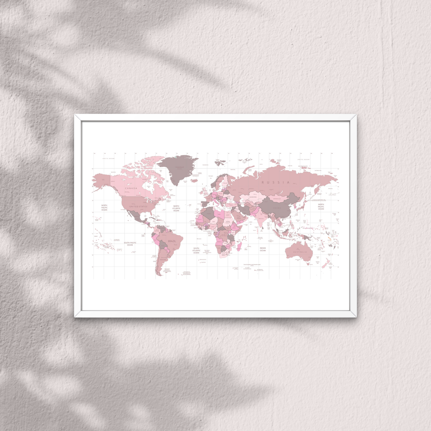 Pink World Map Cork Board