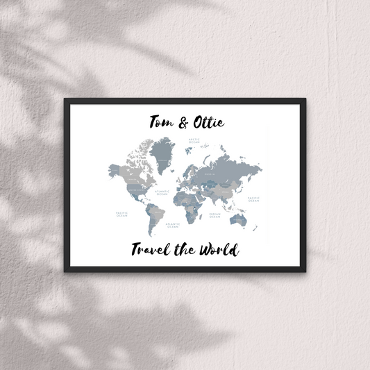 Blue Tonal World Map Cork Board