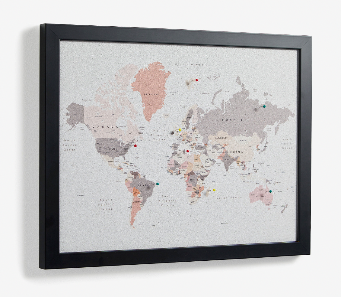 Tonal World Map Cork Board